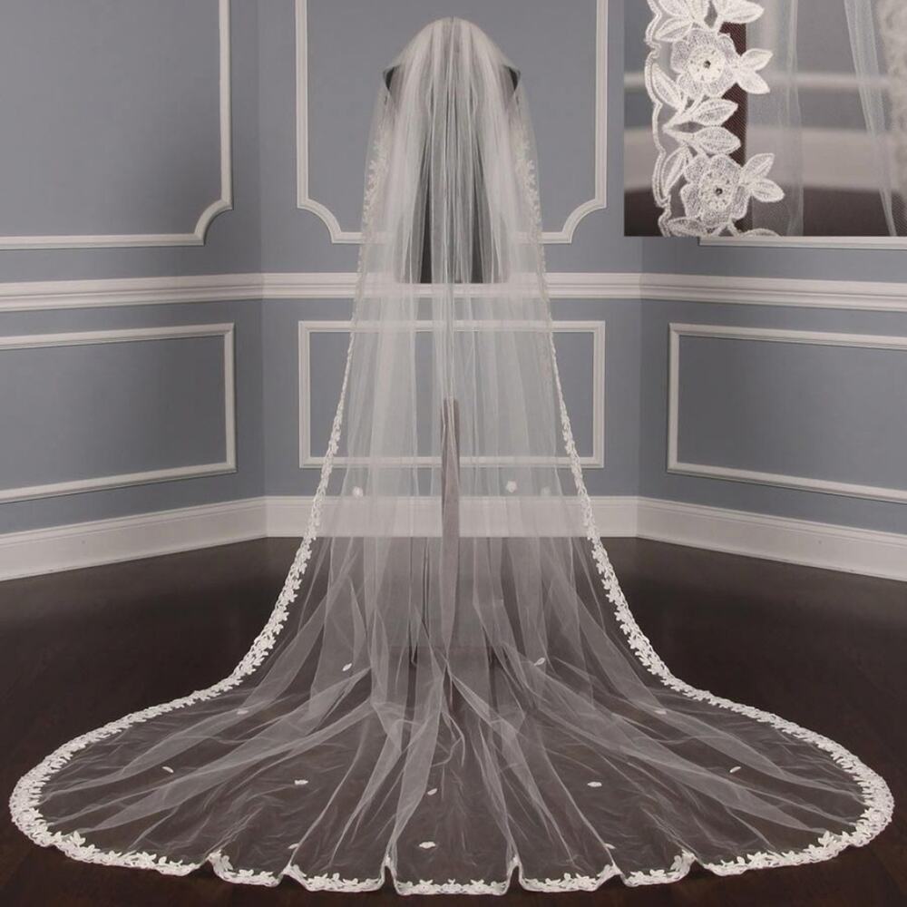 ST PUCCHI M1479 Diamond White Lace Chapel Long Wedding Bridal Veil